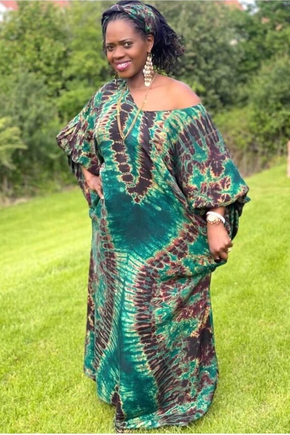 African Kampala Adire Bubu Dress One‑Size Flowing Kaftan